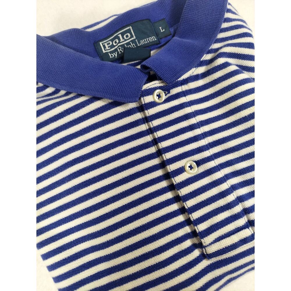Polo Ralph Lauren Polo Shirt Mens Large Blue Whiye Stripe Embroidered Red Pony